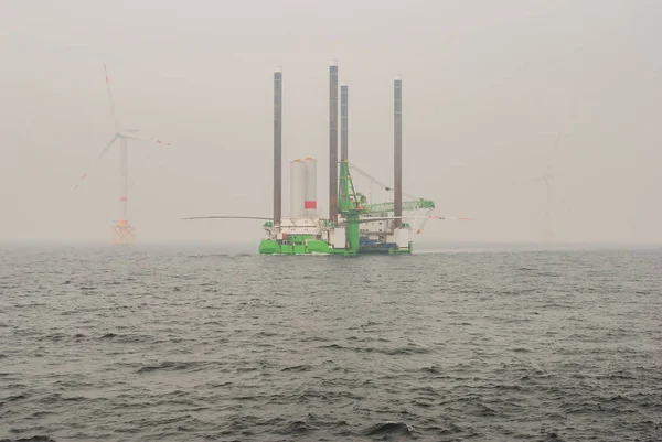 Empresa Energía Eólica Está Construyendo Parque Eólico Bélgica — Foto de Stock