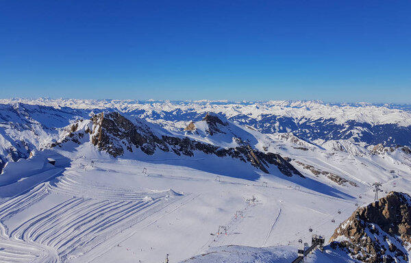 Snow-covered mountain landscape in the Kaprun ski area Austrian Alps