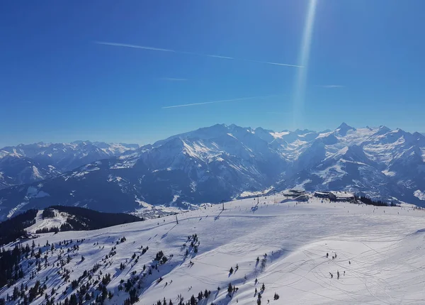 Paesaggio Montano Innevato Nel Comprensorio Sciistico Kaprun Alpi Austriache — Foto Stock