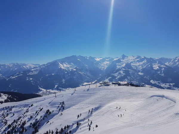 Pokryte Śniegiem Góry Krajobraz Regionie Narciarskim Kaprun Alpy Austriackie — Zdjęcie stockowe