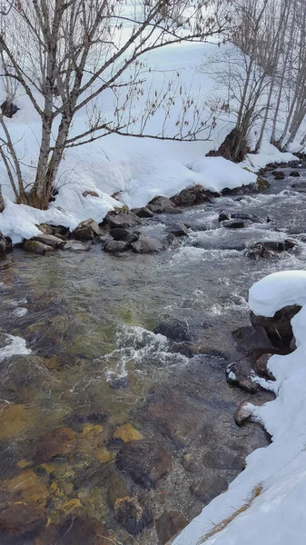 Fließender Fluss Einer Verschneiten Landschaft — Stockfoto