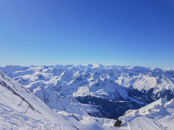 Χιόνι Κάλυψε Τοπίο Στο Βουνό Στην Περιοχή Σκι Kaprun Αυστριακές — Φωτογραφία Αρχείου