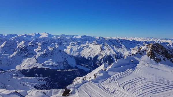 Paisagem Montanhosa Coberta Neve Área Esqui Kaprun Alpes Austríacos — Fotografia de Stock