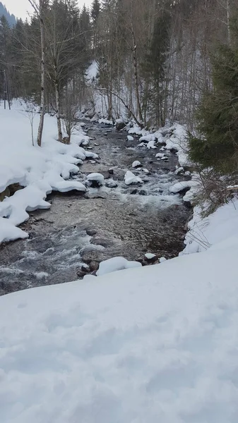 Fiume Che Scorre Paesaggio Innevato — Foto Stock