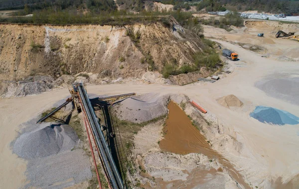 Pedreira Cascalho Poço Cascalho Durante Voo Drone — Fotografia de Stock