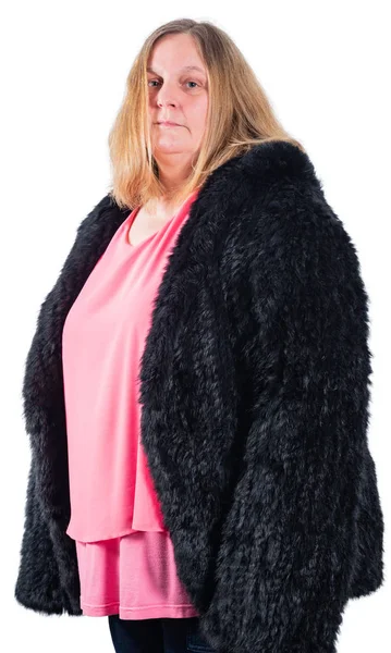 Weibliches Model Trägt Eine Pelzjacke — Stockfoto