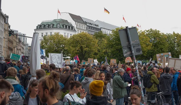 Climate Protection Demonstration Hamburg City Center Jungfernstieg 50000 People — Stock Photo, Image