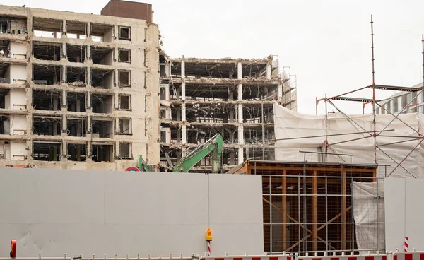 Building Demolition Demolition Excavator Building Site — Stock Photo, Image