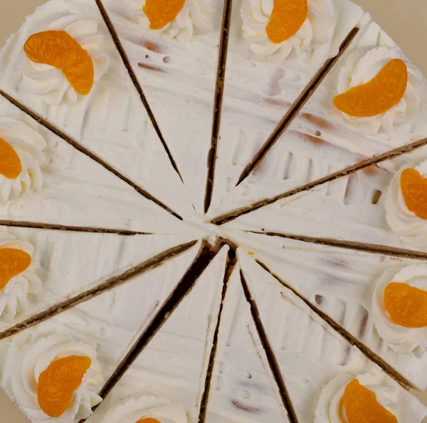 Сливочный Мандаринский Торт Фруктовый Сливочный Торт Лето — стоковое фото