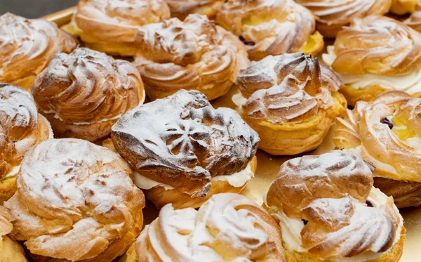 Cream Puffs Filled Cream Fruity Cherries — Stock Photo, Image