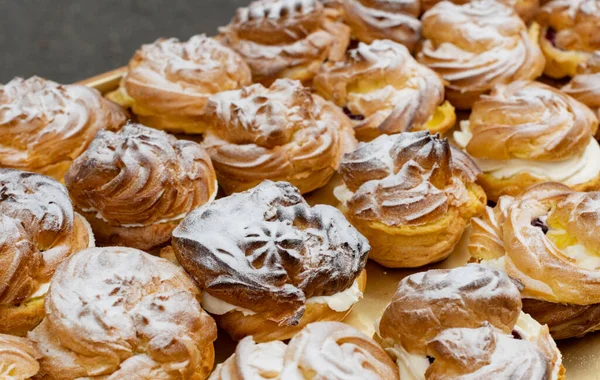 Cream Puffs Filled Cream Fruity Cherries — Stock Photo, Image