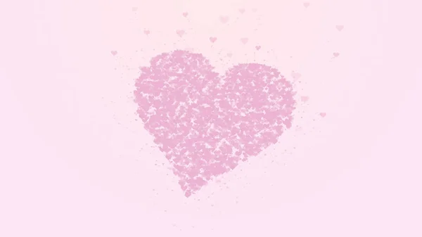 Coeur rouge flou isolé sur fond rose clair. L'accumulation de petits cœurs crée un grand cœur . — Photo