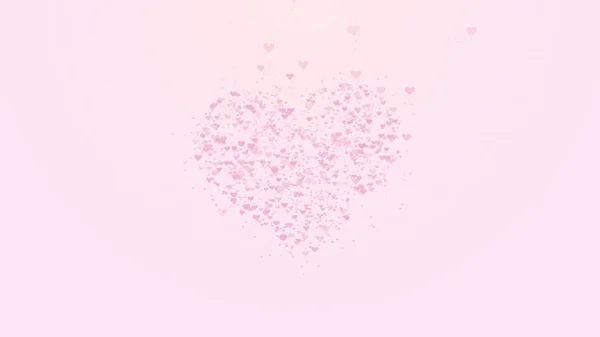 Coração vermelho desfocado é isolado no fundo rosa claro. A acumulação de pequenos corações cria um grande coração . — Fotografia de Stock