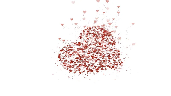 Kırmızı kalp beyaz arka planda izole edilir. Küçük kalplerin birikimi büyük bir kalp oluşturur. Yalancı kalp daha az kalp emici. — Stok fotoğraf