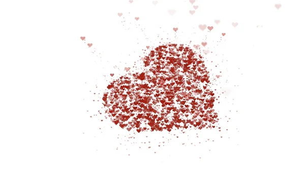 Kırmızı kalp beyaz arka planda izole edilir. Küçük kalplerin birikimi büyük bir kalp oluşturur. Yalancı kalp, küçük kalplerle dolu.. — Stok fotoğraf