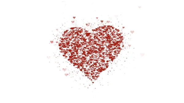 O coração vermelho é isolado no fundo branco. A acumulação de pequenos corações cria um grande coração . — Fotografia de Stock