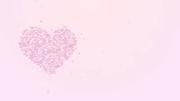 Cuore rosa sfocato è isolato su sfondo rosa. L'accumulo di piccoli cuori crea un unico grande cuore. Assegnazione sinistra. Copia spazio . — Foto Stock