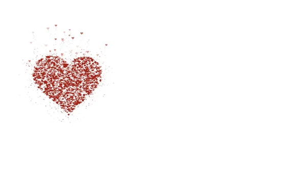 Little red heart is isolated on white background. Accumulation of little hearts creates one large heart. Left allocation. Copy space. — Stock Photo, Image