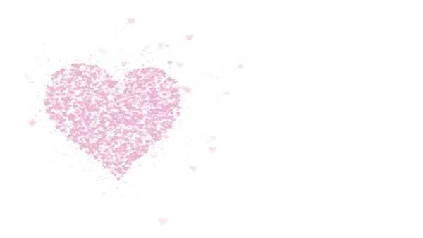 Blurred pink heart is isolated on white background. Accumulation of little hearts creates one large heart. Left allocation. Copy space. — Stock Photo, Image