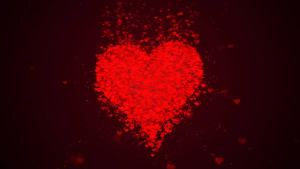 Red heart is isolated on burgundy background. Accumulation of little hearts creates one large heart. Burgundy heart is bursting with little hearts. — Stock Photo, Image