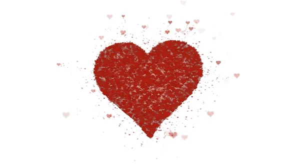 Червоне серце ізольовано на білому тлі. Накопичення маленьких сердець створює одне велике серце . — стокове фото