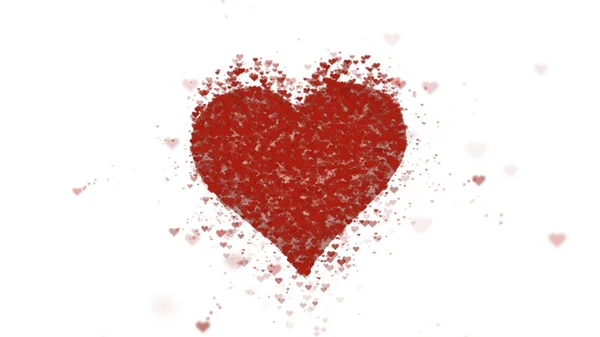 Rotes Herz ist auf weißem Hintergrund isoliert. Häufung kleiner Herzen ergibt ein großes Herz. — Stockfoto