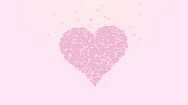 Bulanık pembe kalp pembe arka planda izole edilir. Küçük kalplerin birikimi bir büyük kalp oluşturur.