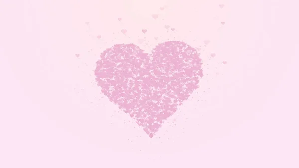 Verschwommenes rosa Herz ist auf rosa Hintergrund isoliert. Häufung kleiner Herzen ergibt ein großes Herz. — Stockfoto