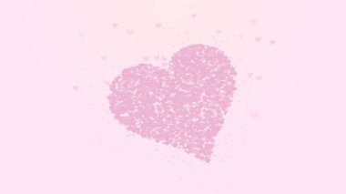 Bulanık pembe kalp pembe arka planda izole edilir. Küçük kalplerin birikimi bir büyük kalp oluşturur.
