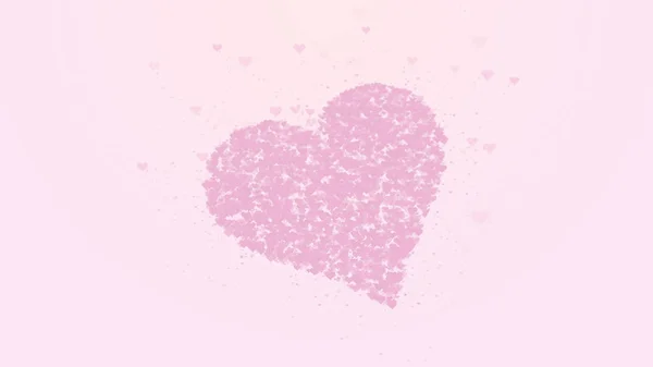 Coração rosa desfocado é isolado no fundo rosa. A acumulação de pequenos corações cria um grande coração . — Fotografia de Stock