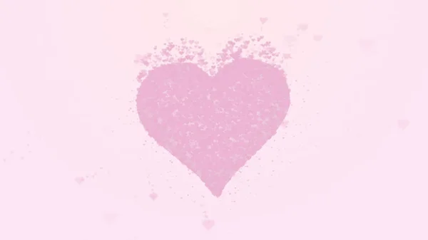 Cuore rosa sfocato è isolato su sfondo rosa. L'accumulo di piccoli cuori crea un unico grande cuore. Cuore rosa chiaro sta scoppiando di cuoricini . — Foto Stock