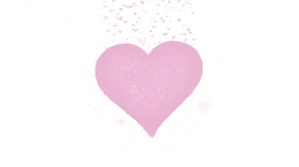 Blurred pink heart is isolated on white background. Accumulation of little hearts creates one large heart. Light pink heart is bursting with little hearts. — Stock Photo, Image