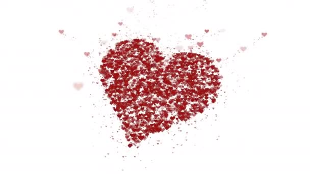 O coração vermelho é isolado no fundo branco. A acumulação de pequenos corações cria um grande coração. Todo o coração está a ser ampliado. Fecha. Espaço de cópia . — Vídeo de Stock