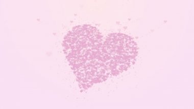 Pembe kalp pembe arka planda izole edilir. Küçük kalplerin birikimi büyük bir kalp oluşturur. Bütün kalp yakınlaştırılıyor. Kapat şunu. Boşluk Kopyala.