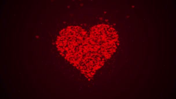 Червоне серце ізольоване на бордовому тлі. Накопичення маленьких сердець створює одне велике серце. Все серце збільшується. Повернувшись. Близько. Копіювати простір . — стокове відео