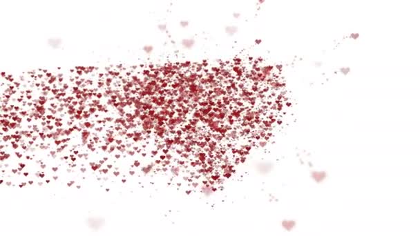 Cuore rosso è isolato su sfondo bianco. L'accumulo di piccoli cuori crea un unico grande cuore. Apparendo dal lato sinistro. Tutto il cuore viene ingrandito. Chiudete. Copia spazio . — Video Stock
