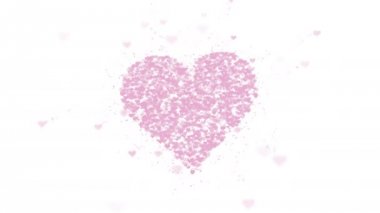 Bulanık pembe kalp beyaz arka planda izole edilir. Küçük kalplerin birikimi büyük bir kalp oluşturur. Kapat şunu. Boşluk Kopyala.