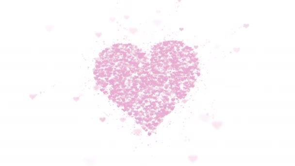 흐리게 핑크 하트는 흰색 배경에 고립 되어 있습니다. 작은 마음의 축적은 하나의 큰 마음을 만듭니다. 닫습니다. 복사 공간. — 비디오