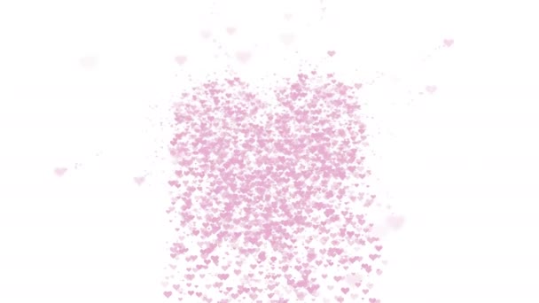 Cuore rosa sfocato è isolato su sfondo bianco. L'accumulo di piccoli cuori crea un unico grande cuore. Piccoli cuori appaiono dal basso. Chiudete. Copia spazio . — Video Stock