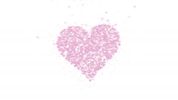 Размытое розовое сердце выделяется на белом фоне. Накопление маленьких сердец создает одно большое сердце. Закрывай. Копирование пространства . — стоковое видео
