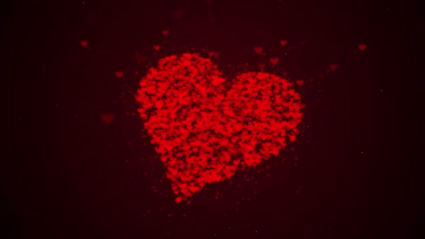 Le cœur rouge est isolé sur fond bordeaux. L'accumulation de petits cœurs crée un grand cœur. Tout le cœur est en train d'être zoomé. Je tourne. Ferme là. Espace de copie . — Video
