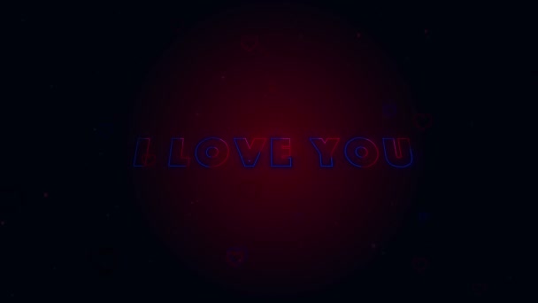 I Love You. Little hearts are on dark background with sparks. Conceptual backgroud. Appearing lettering. Zooming. Action. Animation. 3D. 4K. — Stock Video