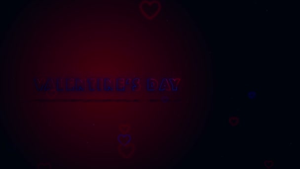 Feliz Dia dos Namorados Pequenos corações estão no fundo escuro com faíscas. Backgroud conceptual. Aparecendo e virando letras. A fazer zoom. Atribuição esquerda. Acção. Animação. 3D. 4K . — Vídeo de Stock