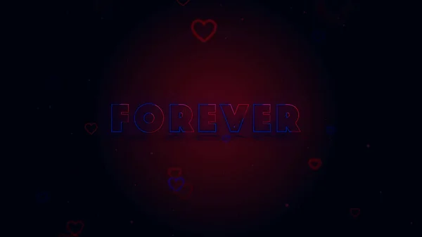 Forever together. Little hearts are on dark background with sparks. Conceptual neon backgroud. — Stock Photo, Image