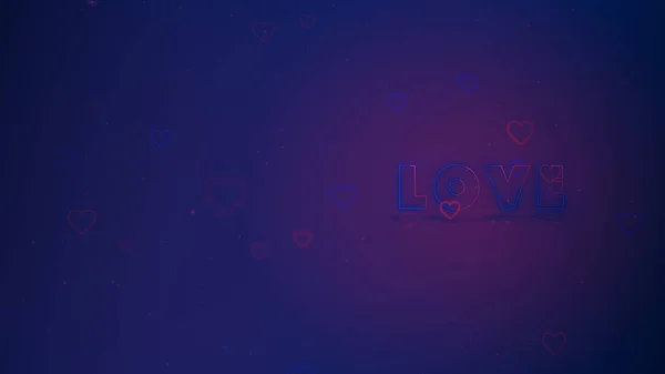 Love is in the air. Little hearts are on pink-blue mixed background with sparks. Conceptual backgroud. Close up. Lettering is on the right side. — Stock Photo, Image