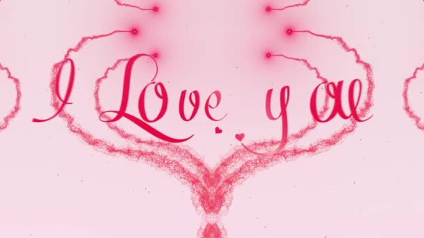 私はあなたが告白を愛する愛。ピンクのスプラッシュで作られたバレンタインデーの心臓が登場しています。そして心臓が分散しています。薄いピンクの背景に分離。愛を分かち合う。アクション。アニメーション。4k. — ストック動画