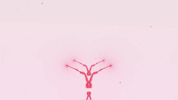 Sta apparendo un bellissimo cuore rosa fiamma. Allora il cuore si sta disperdendo. Cuore di San Valentino fatto di spruzzi rosa isolati su sfondo rosa chiaro. Condividi l'amore. Azione. Animazione. 4K . — Video Stock