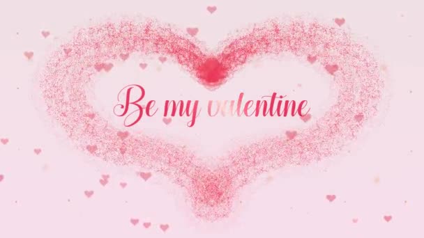 ピンクのスプラッシュで作られたバレンタインデーの心臓が登場しています。その後、レタリングが付属しています。心臓が分散している。薄いピンクの背景に分離。私のバレンタインシェアの愛になります。アクション。アニメーション。4k. — ストック動画