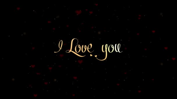 I love you Love confession. Valentines Day lettering, isolated on black background, which is bedecked with little cute red hearts. Share love. Zoom. Action. Animation. 4K. — Stock Video