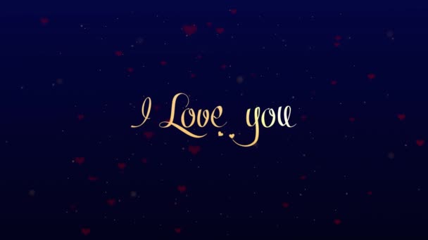 Ti amo Amare la confessione. San Valentino lettering, isolato su sfondo blu, che è impreziosito con piccoli cuori rossi carini. Condividi l'amore. Zoom. Azione. Animazione. 4K . — Video Stock